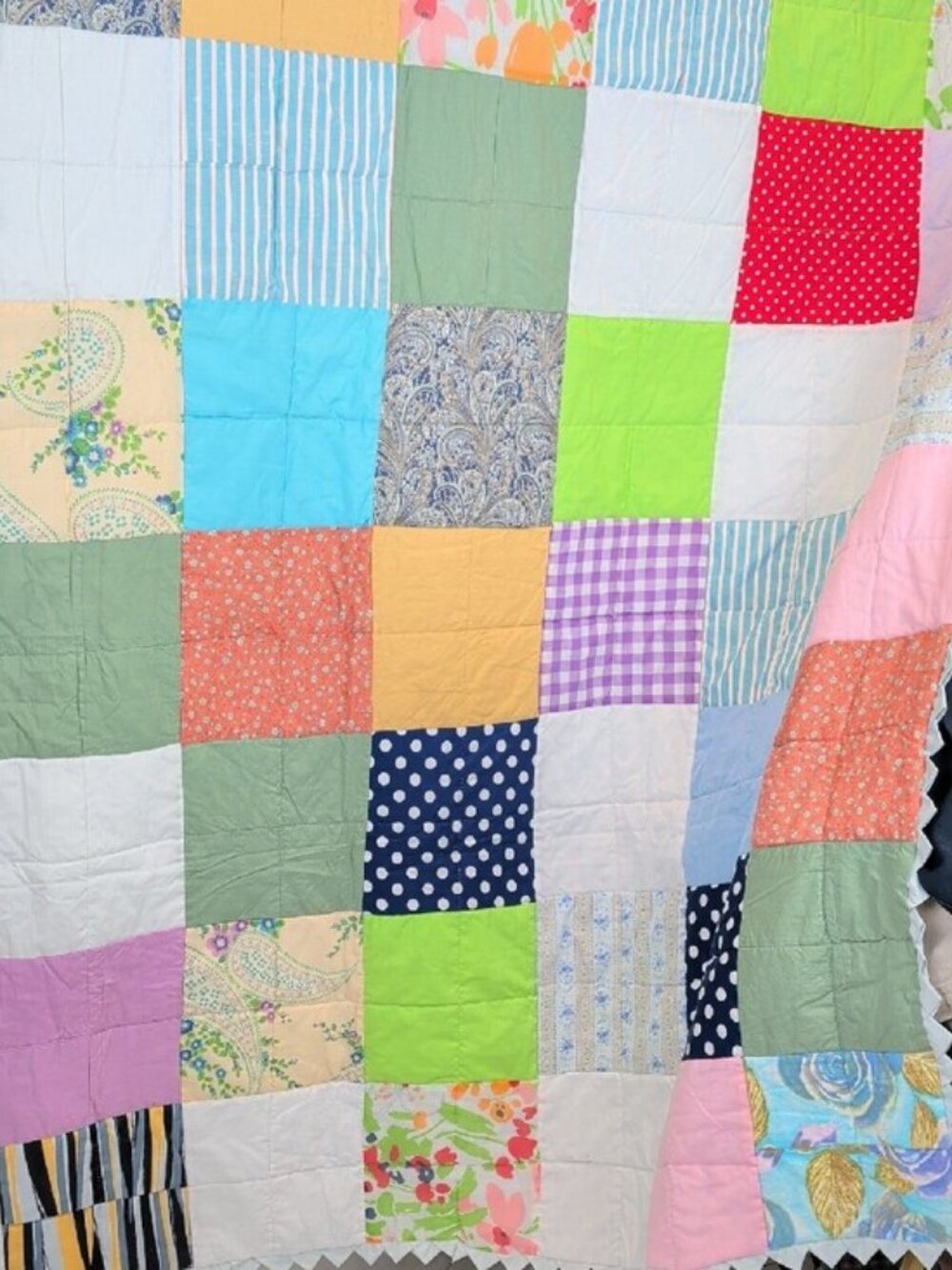 Vintage Handmade Patchwork Full / Queen Quilt - Picture 5 of 13